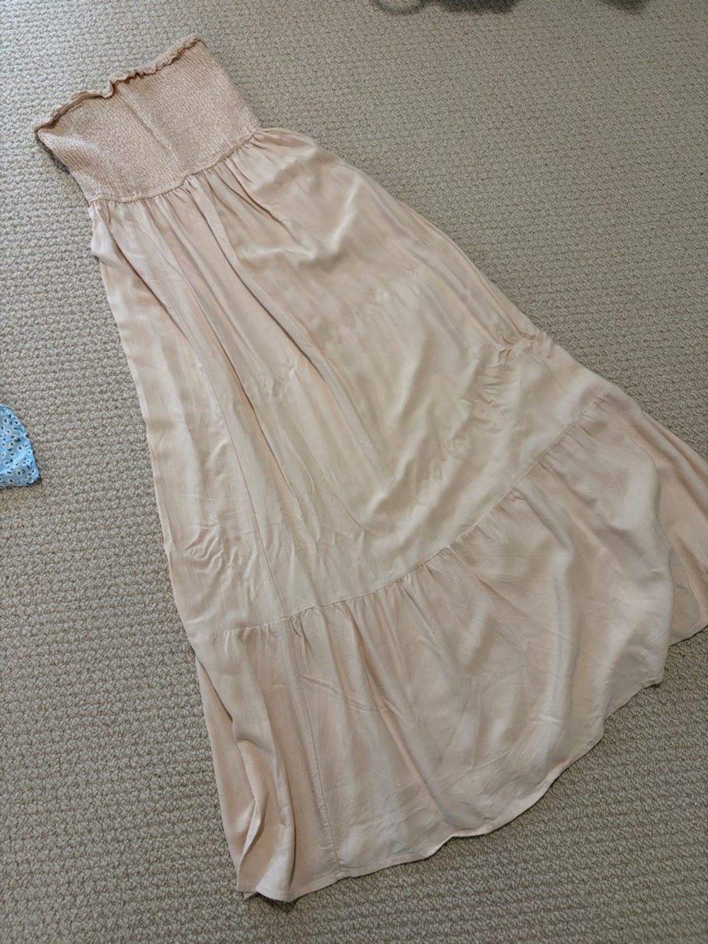 Strapless Smocked Maxi Dress in Beige